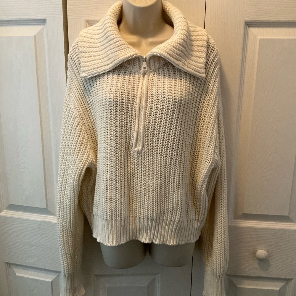American Eagle Knitted Quarter Zip Cowl Neck Sweater